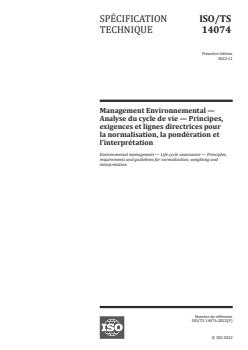 ISO/TS 14074:2022 ISO/TS 14074:2022 - Environmental management — Life cycle assessment — Principles, requirements and guidelines for normalization, weighting and interpretation
Released:11. 11. 2022 - Page 1 preview