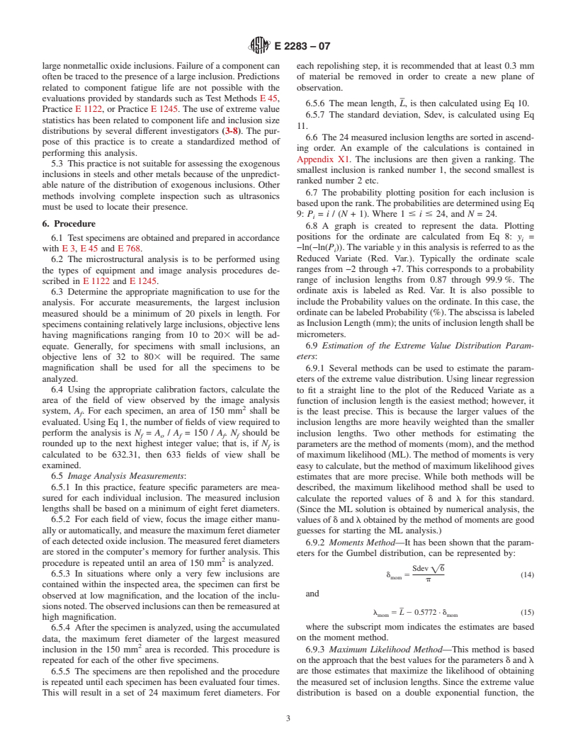 ASTM E2283-07 - Standard Practice for Extreme Value Analysis of Nonmetallic Inclusions in Steel and Other Microstructural Features