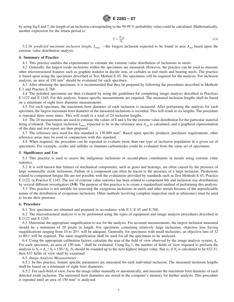 REDLINE ASTM E2283-07 - Standard Practice for Extreme Value Analysis of Nonmetallic Inclusions in Steel and Other Microstructural Features