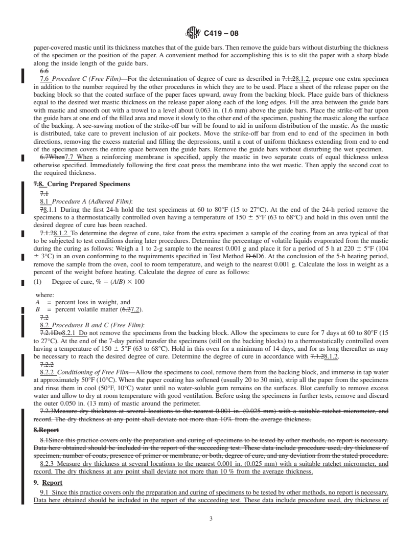 REDLINE ASTM C419-08 - Standard Practice for  Making and Curing Test Specimens of Mastic Thermal Insulation Coatings