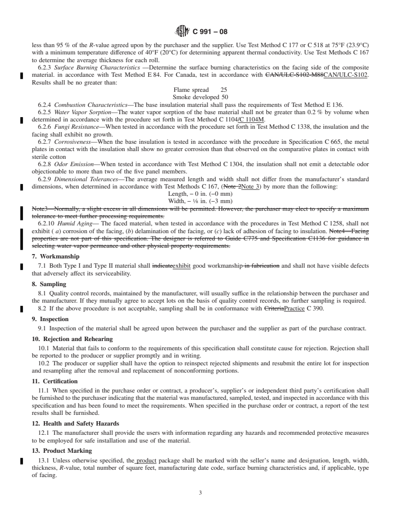 REDLINE ASTM C991-08 - Standard Specification for  Flexible Fibrous Glass Insulation for Metal Buildings