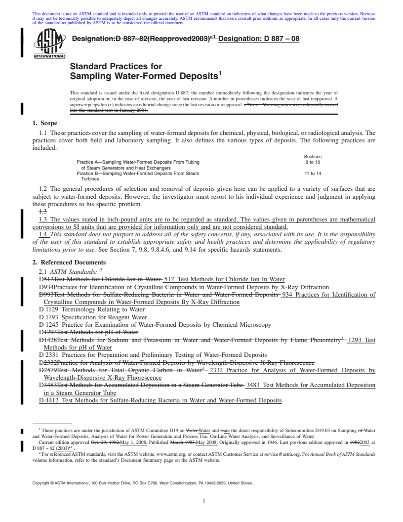 REDLINE ASTM D887-08 - Standard Practices for  Sampling Water-Formed Deposits