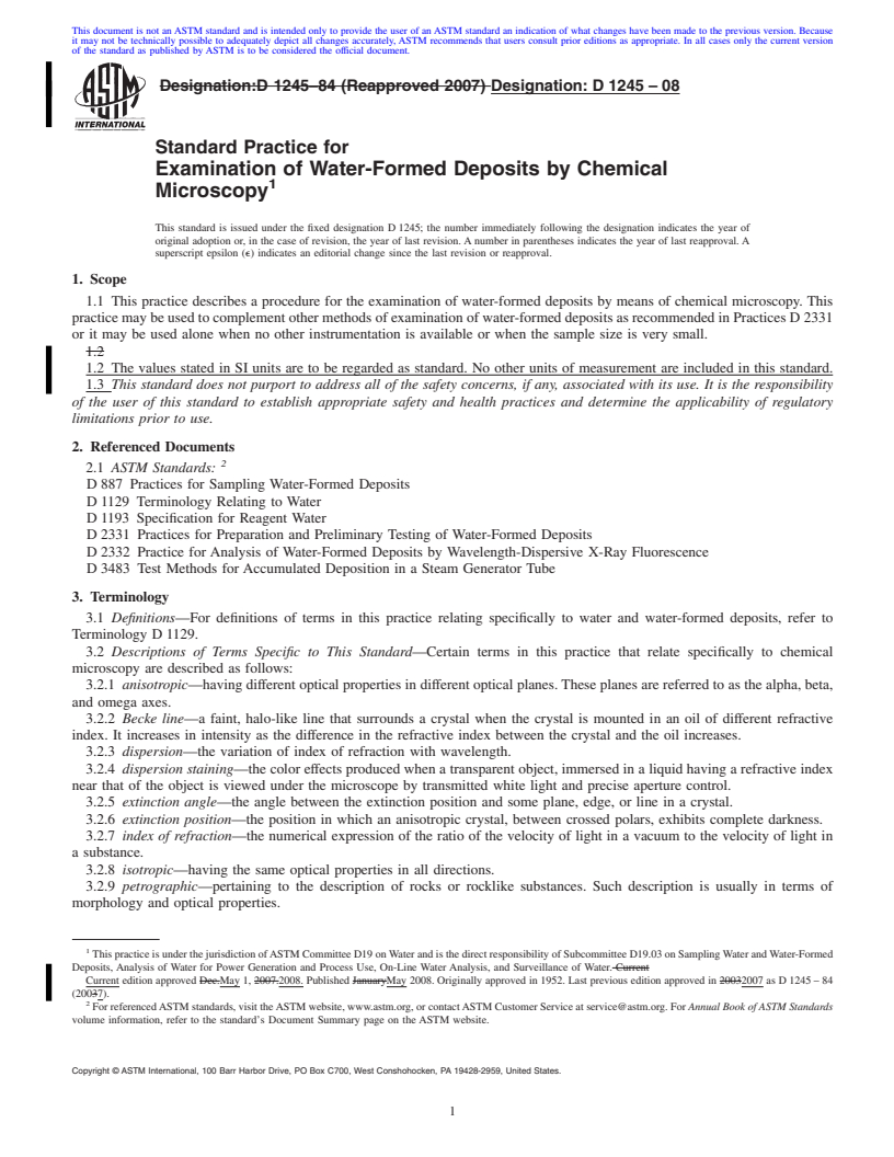 REDLINE ASTM D1245-08 - Standard Practice for  Examination of Water-Formed Deposits by Chemical Microscopy