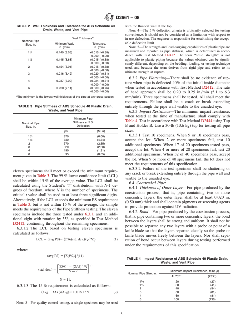 ASTM D2661-08 - Standard Specification for  Acrylonitrile-Butadiene-Styrene (ABS) Schedule 40 Plastic Drain, Waste, and Vent Pipe and Fittings