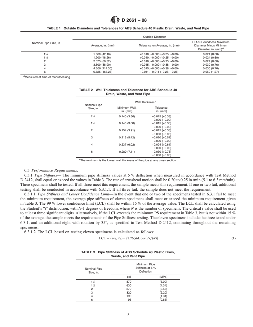 REDLINE ASTM D2661-08 - Standard Specification for  Acrylonitrile-Butadiene-Styrene (ABS) Schedule 40 Plastic Drain, Waste, and Vent Pipe and Fittings