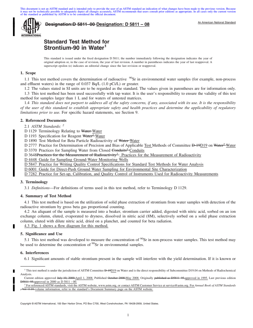 REDLINE ASTM D5811-08 - Standard Test Method for  Strontium-90 in Water