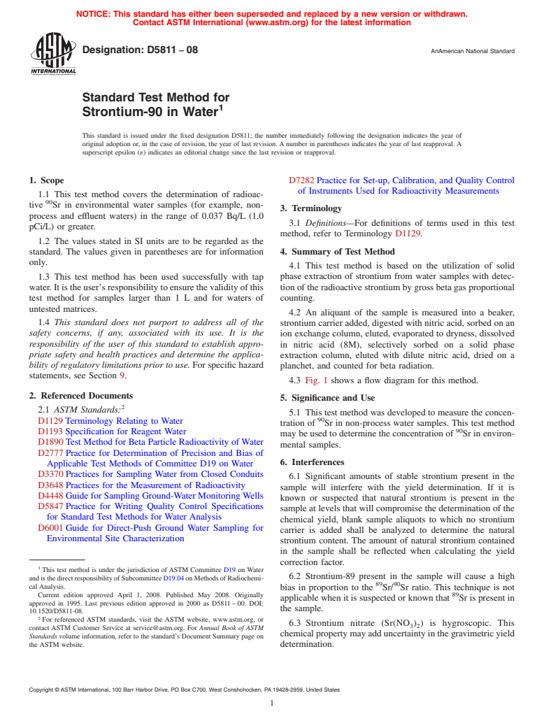 ASTM D5811-08 - Standard Test Method for  Strontium-90 in Water