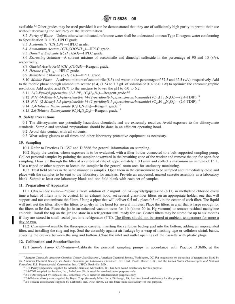 REDLINE ASTM D5836-08 - Standard Test Method for  Determination of 2,4-Toluene Diisocyanate (2,4-TDI) and 2,6-Toluene Diisocyanate (2,6-TDI) in Workplace Atmospheres (1-2 PP Method)