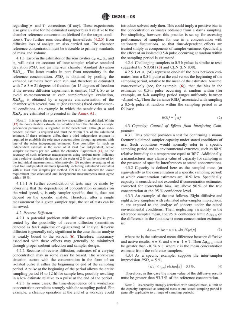 ASTM D6246-08 - Standard Practice for  Evaluating the Performance of Diffusive Samplers