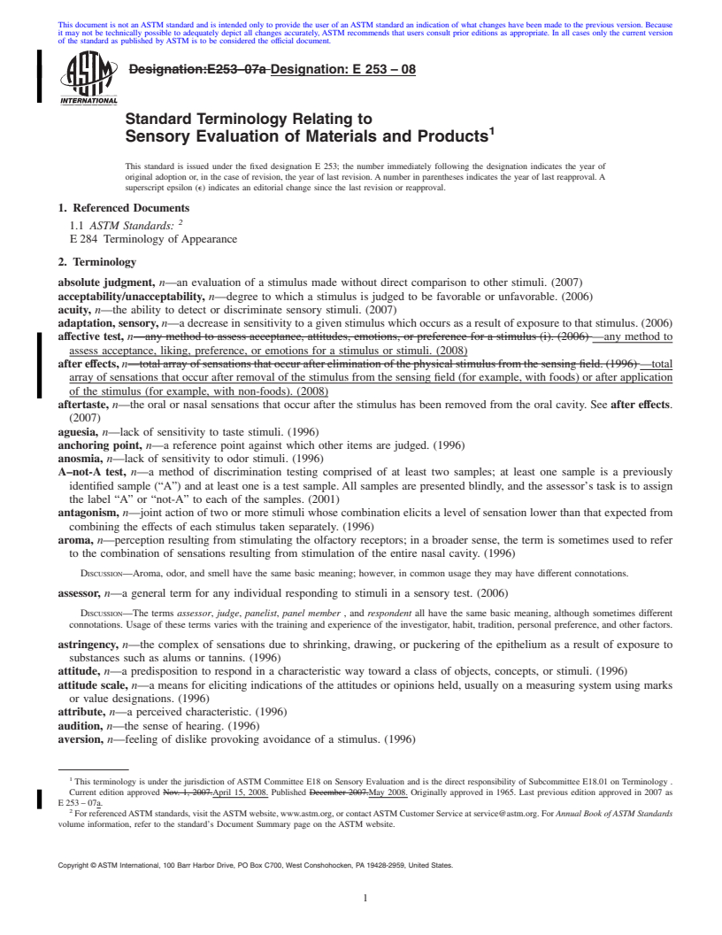 REDLINE ASTM E253-08 - Standard Terminology Relating to Sensory Evaluation of Materials and Products