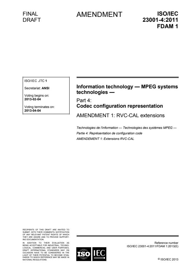 ISO/IEC 23001-4:2011/FDAmd 1 - RVC-CAL extensions