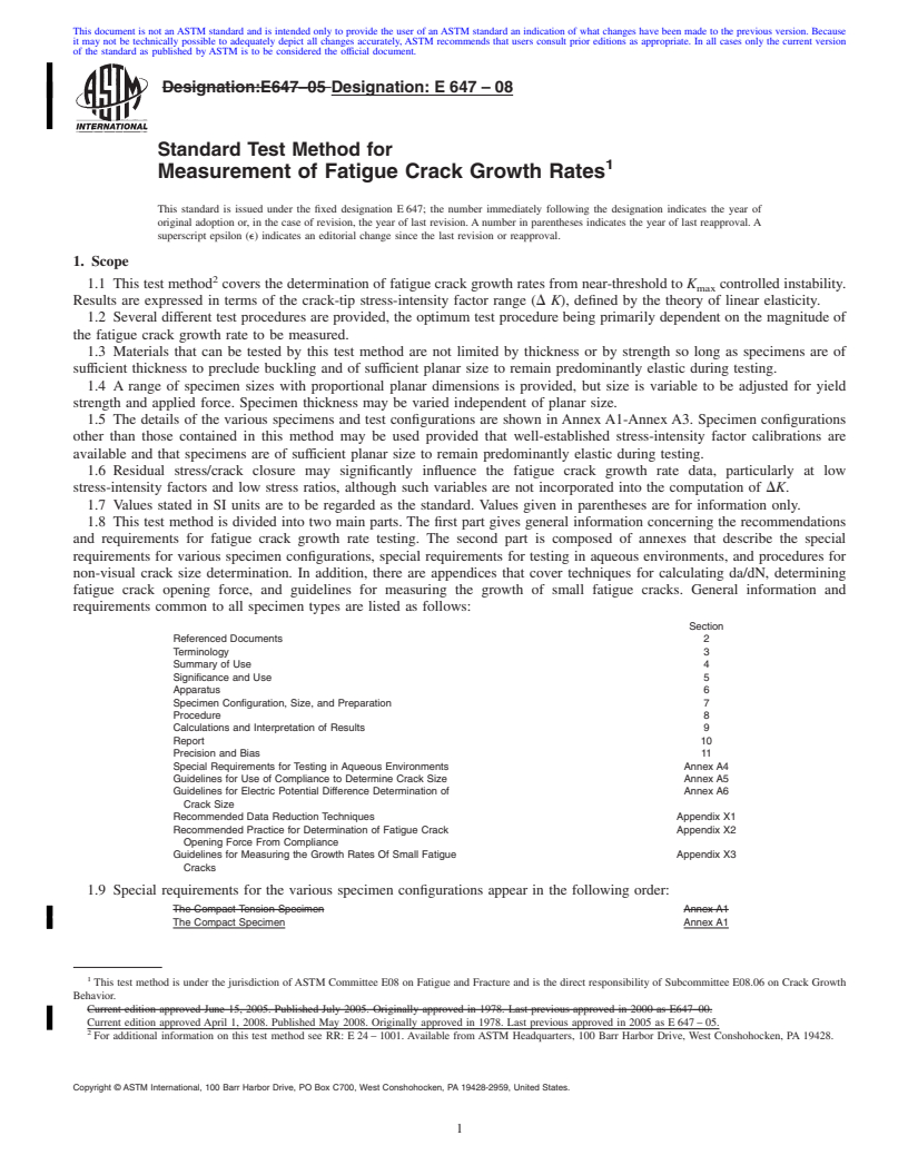 REDLINE ASTM E647-08 - Standard Test Method for  Measurement of Fatigue Crack Growth Rates