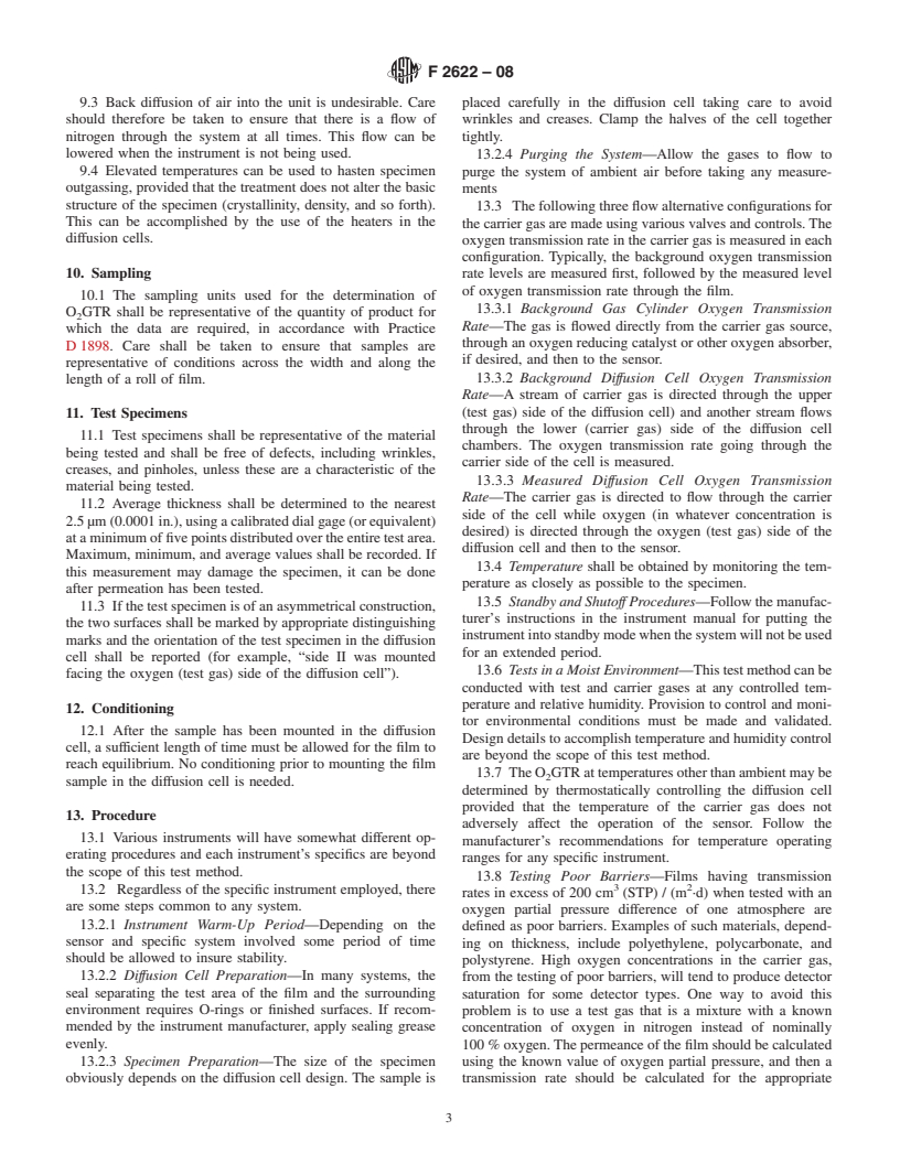 ASTM F2622-08 - Standard Test Method for Oxygen Gas Transmission Rate Through Plastic Film and Sheeting Using Various Sensors