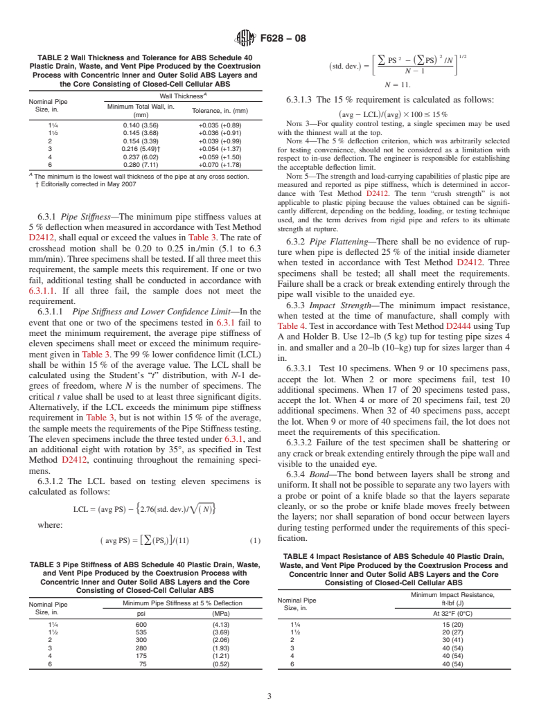 ASTM F628-08 - Standard Specification for  Acrylonitrile-Butadiene-Styrene (ABS) Schedule 40 Plastic Drain, Waste, and Vent Pipe With a Cellular Core