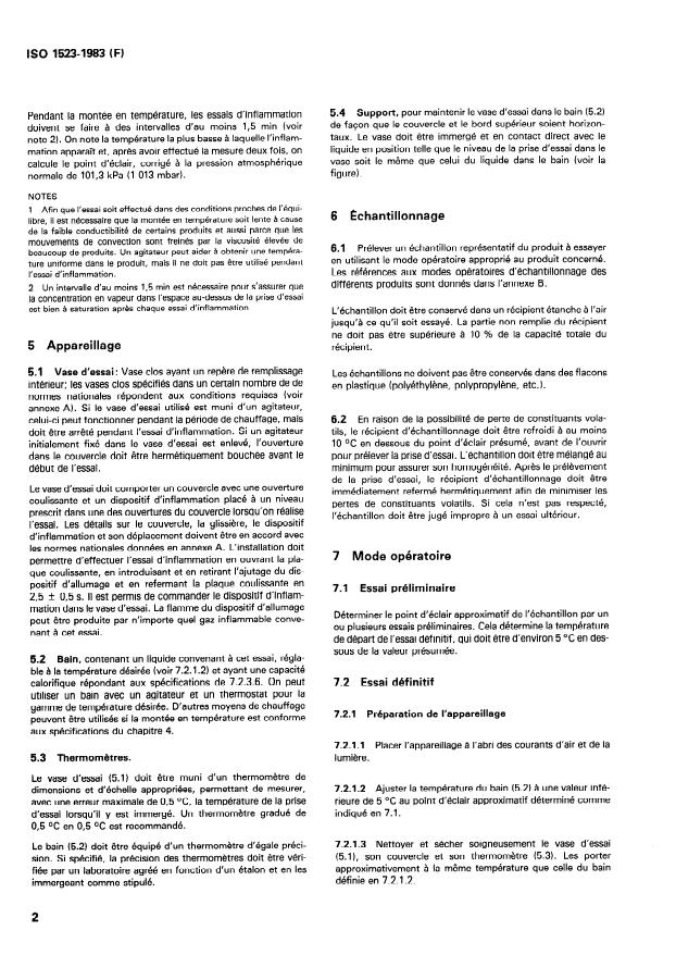ISO 1523:1983 ISO 1523:1983 - Peintures, vernis, pétrole et produits assimilés -- Détermination du point d'éclair -- Méthode a l'équilibre en vase clos - Page 4 preview