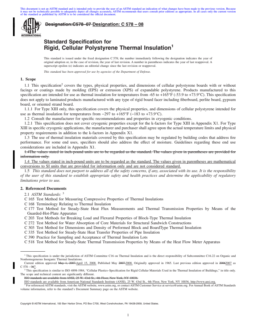 REDLINE ASTM C578-08 - Standard Specification for  Rigid, Cellular Polystyrene Thermal Insulation
