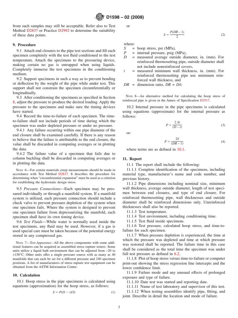 ASTM D1598-02(2008) - Standard Test Method for  Time-to-Failure of Plastic Pipe Under Constant Internal Pressure