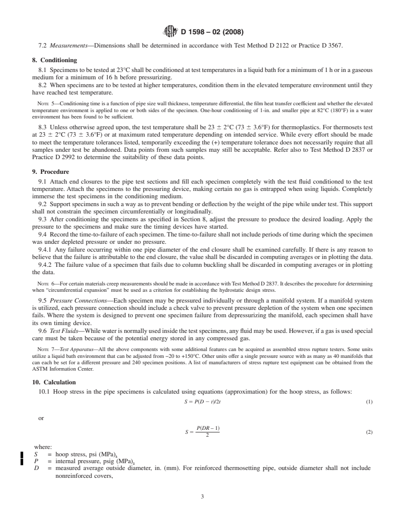 REDLINE ASTM D1598-02(2008) - Standard Test Method for  Time-to-Failure of Plastic Pipe Under Constant Internal Pressure