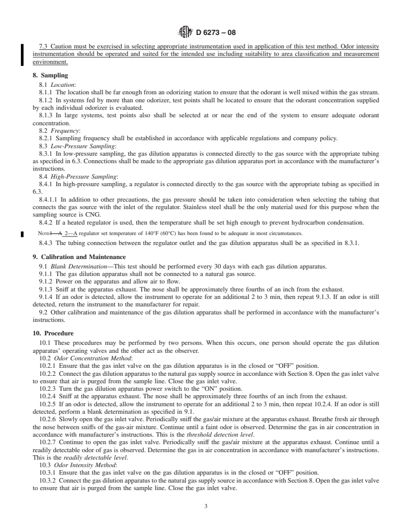 REDLINE ASTM D6273-08 - Standard Test Methods for Natural Gas Odor Intensity