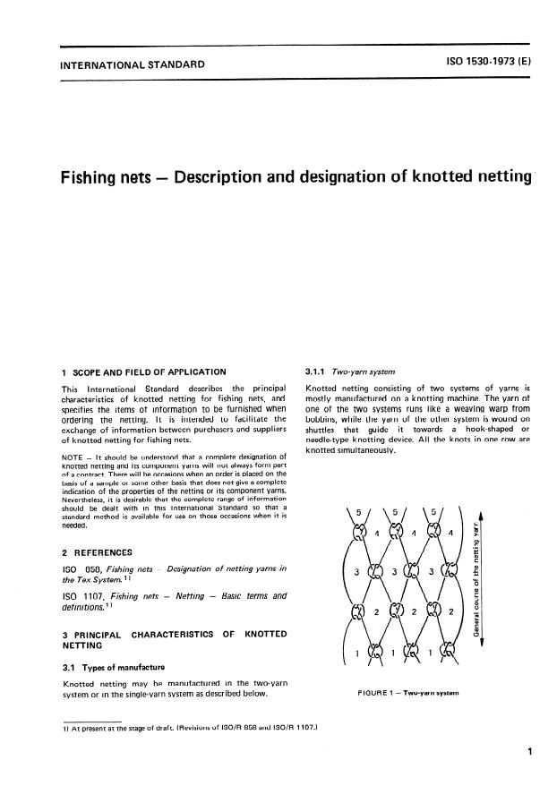 ISO 1530:1973 - Fishing nets -- Description and designation of knotted netting