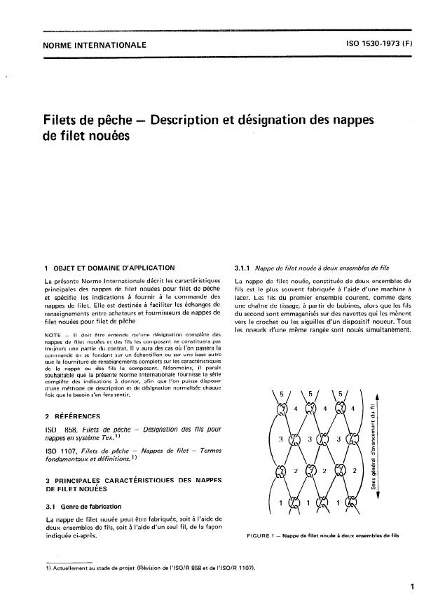 ISO 1530:1973 - Filets de peche -- Description et désignation des nappes de filet nouées