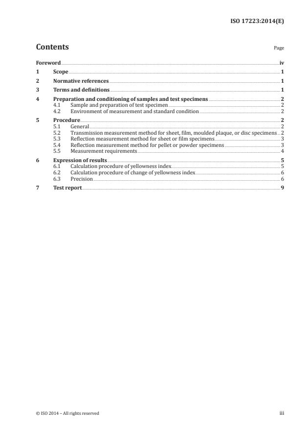 ISO 17223:2014 - Plastics -- Determination of yellowness index and change in yellowness index
