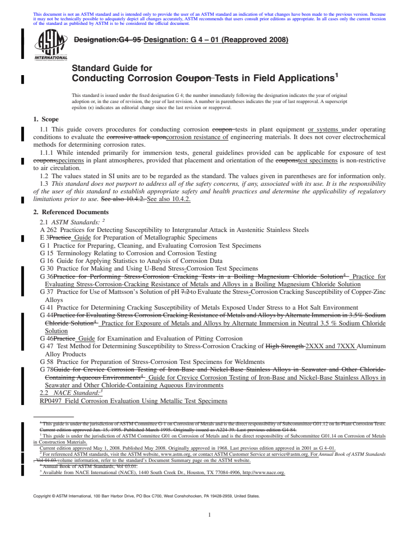 REDLINE ASTM G4-01(2008) - Standard Guide for Conducting Corrosion Tests in Field Applications