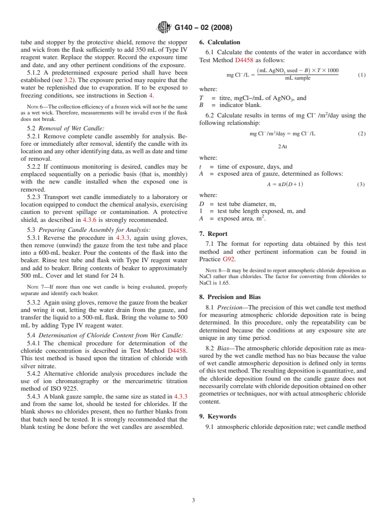 ASTM G140-02(2008) - Standard Test Method for Determining Atmospheric Chloride Deposition Rate by Wet Candle Method