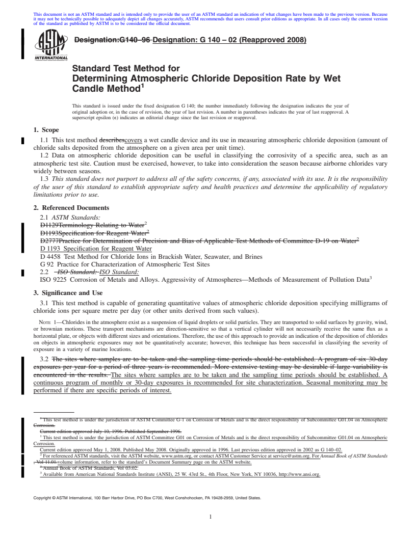 REDLINE ASTM G140-02(2008) - Standard Test Method for Determining Atmospheric Chloride Deposition Rate by Wet Candle Method