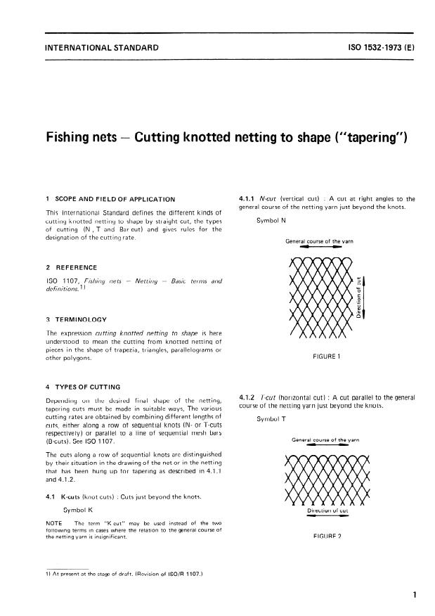 ISO 1532:1973 - Fishing nets -- Cutting knotted netting to shape ("tapering")