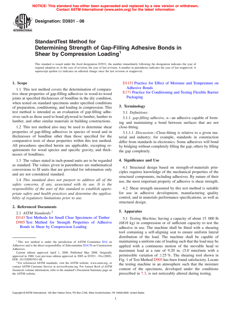 ASTM D3931-08 - Standard Test Method for Determining Strength of Gap ...