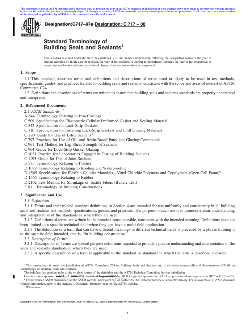 REDLINE ASTM C717-08 - Standard Terminology of  Building Seals and Sealants