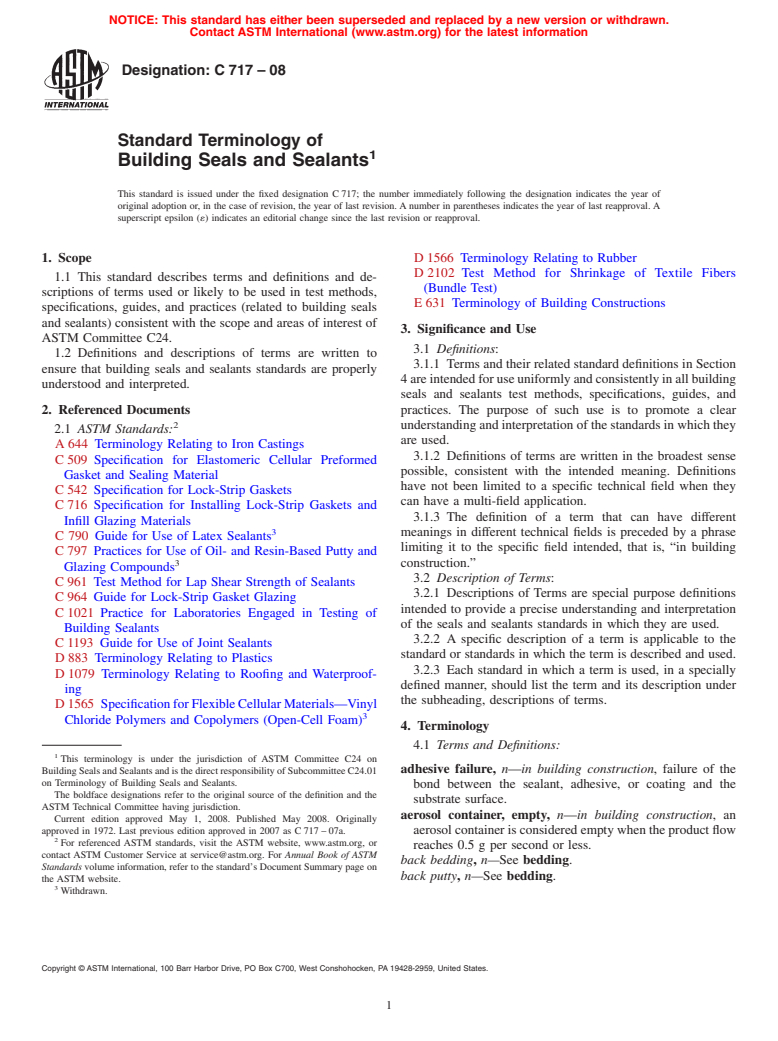 ASTM C717-08 - Standard Terminology of  Building Seals and Sealants