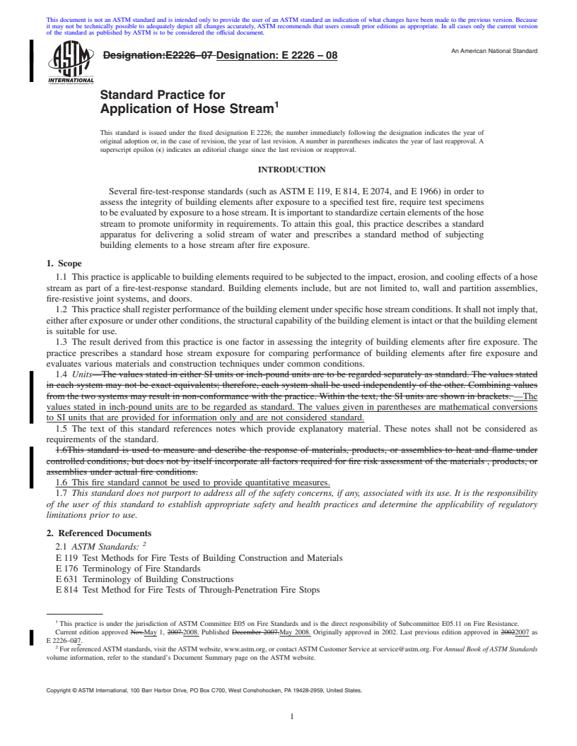 REDLINE ASTM E2226-08 - Standard Practice for Application of Hose Stream