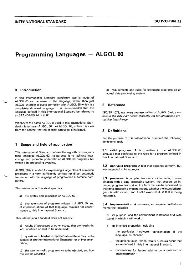 ISO 1538:1984 - Programming languages -- ALGOL 60