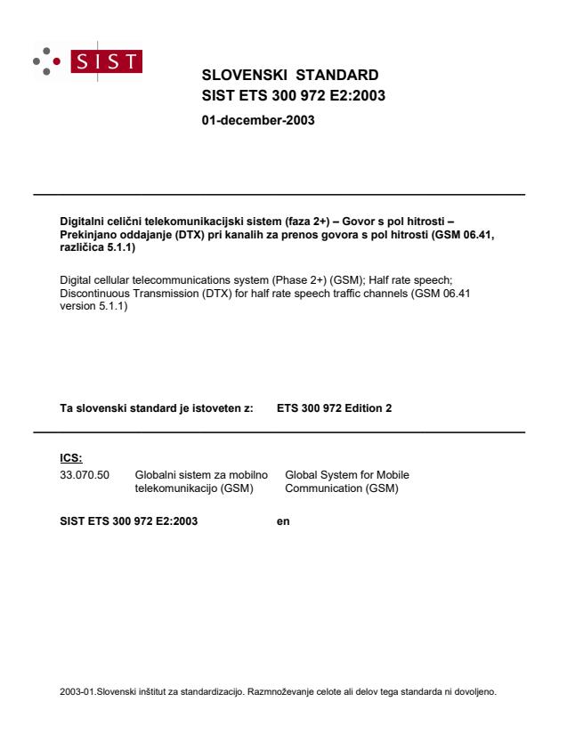 SIST ETS 300 972 E2:2003 ETS 300 972 E2:2003