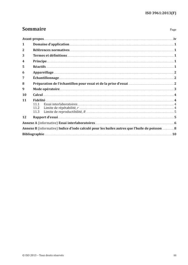 ISO 3961:2013 - Corps gras d'origines animale et végétale -- Détermination de l'indice d'iode