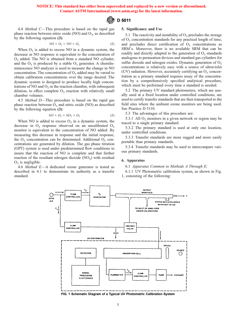 ASTM D5011-92(1997)e1 - Standard Practices for Calibration of Ozone Monitors Using Transfer Standards