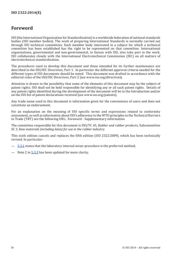 ISO 2322:2014 ISO 2322:2014 - Styrene-butadiene rubber (SBR) -- Emulsion- and solution-polymerized types -- Evaluation procedures - Page 4 preview