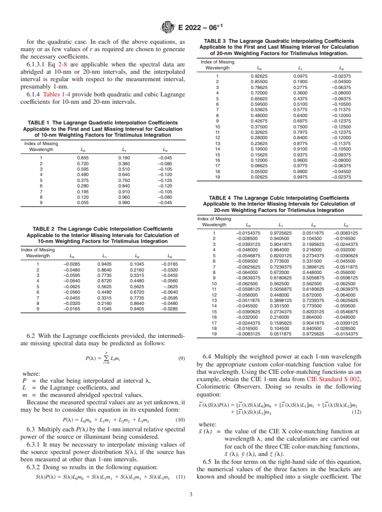 ASTM E2022-06e1 - Standard Practice for Calculation of Weighting Factors for Tristimulus Integration