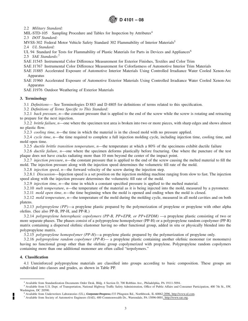 REDLINE ASTM D4101-08 - Standard Specification for Polypropylene Injection and Extrusion Materials