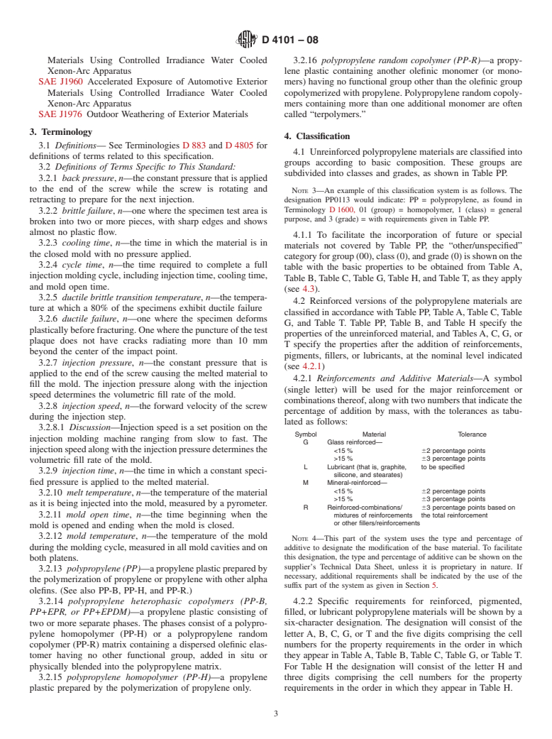 ASTM D4101-08 - Standard Specification for Polypropylene Injection and Extrusion Materials