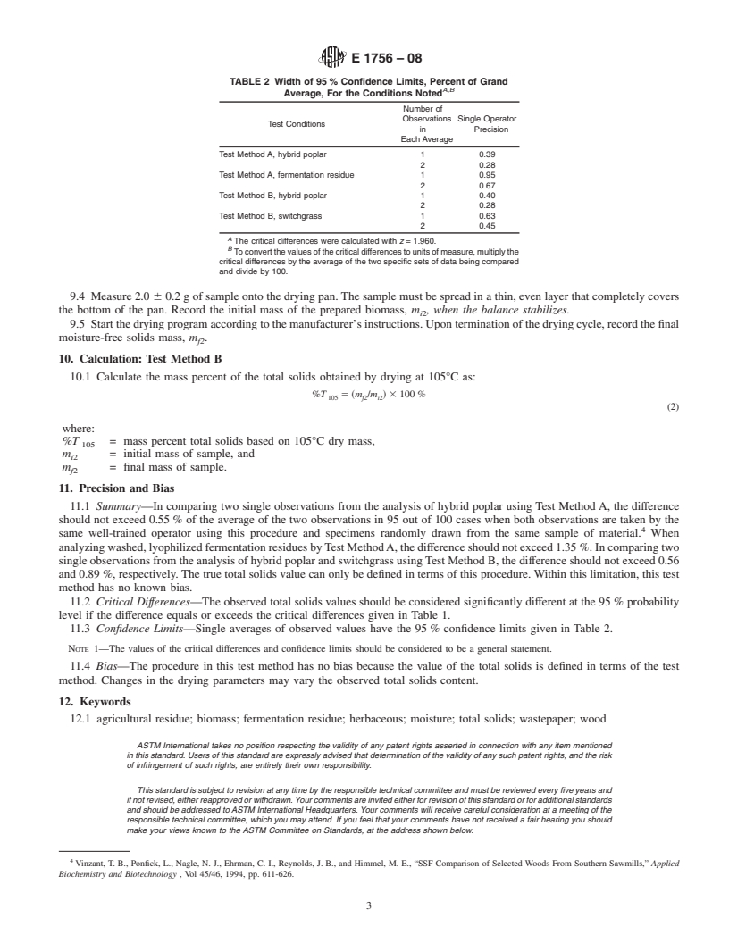 REDLINE ASTM E1756-08 - Standard Test Method for  Determination of Total Solids in Biomass