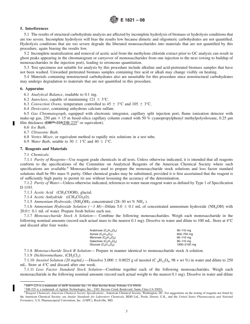 REDLINE ASTM E1821-08 - Standard Test Method for  Determination of Carbohydrates in Biomass by Gas Chromatography