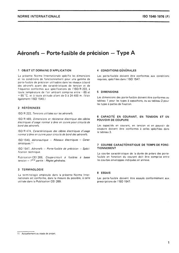 ISO 1548:1976 - Aéronefs -- Porte-fusible de précision -- Type A