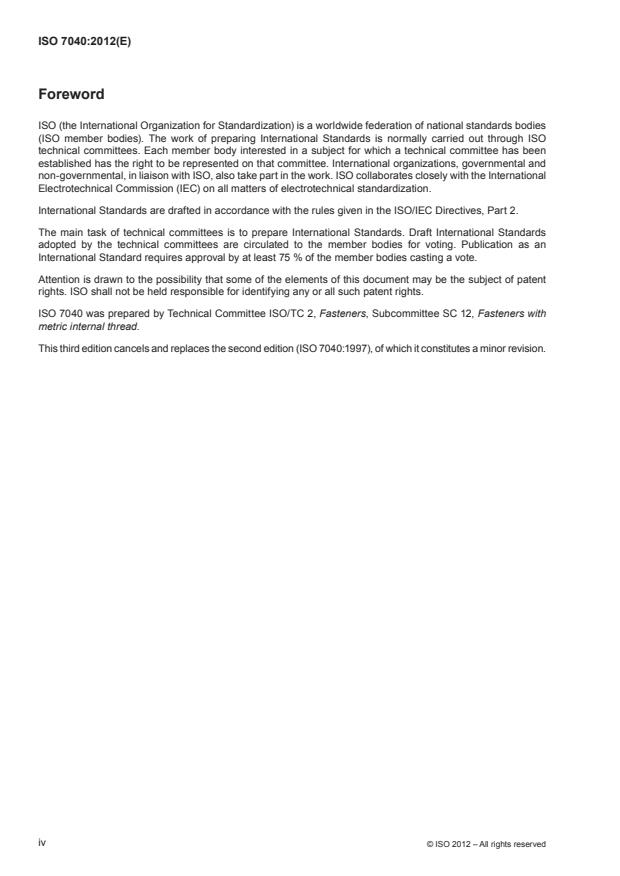 ISO 7040:2012 ISO 7040:2012 - Prevailing torque type hexagon regular nuts (with non-metallic insert) -- Property classes 5, 8 and 10 - Page 4 preview