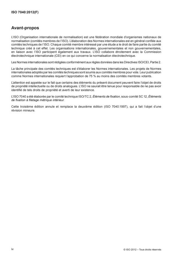 ISO 7040:2012 ISO 7040:2012 - Écrous hexagonaux normaux autofreinés (a anneau non métallique) -- Classes de qualité 5, 8 et 10 - Page 4 preview