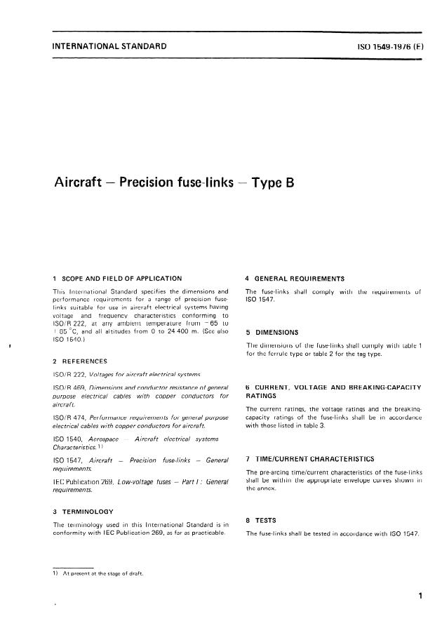 ISO 1549:1976 - Aircraft -- Precision fuse-links -- Type B