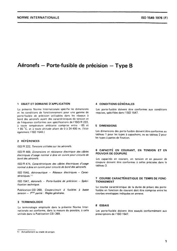ISO 1549:1976 - Aéronefs -- Porte-fusible de précision -- Type B