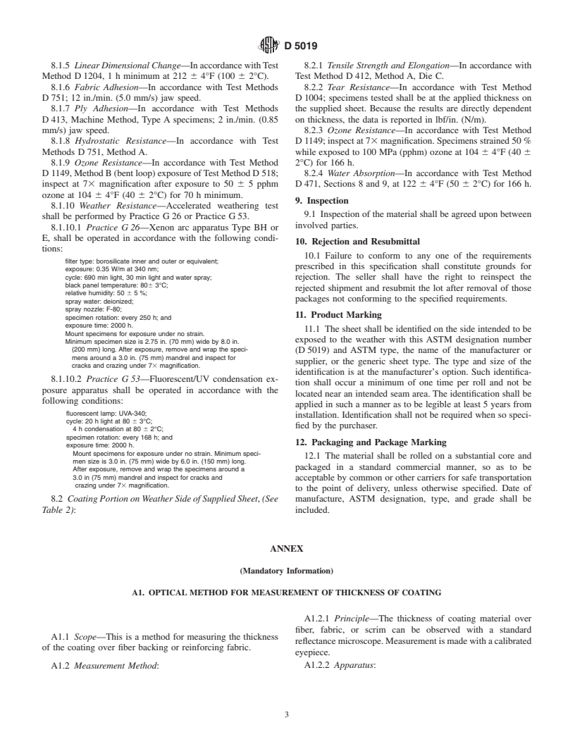 ASTM D5019-96e1 - Standard Specification for Reinforced Non-Vulcanized Polymeric Sheet Used in Roofing Membrane